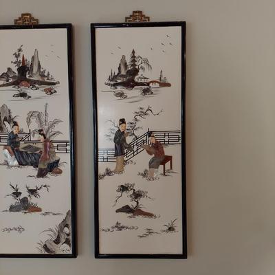 Eastern Asian Four Panel Art w/ Semi Precious Stonework (PB-BBL)