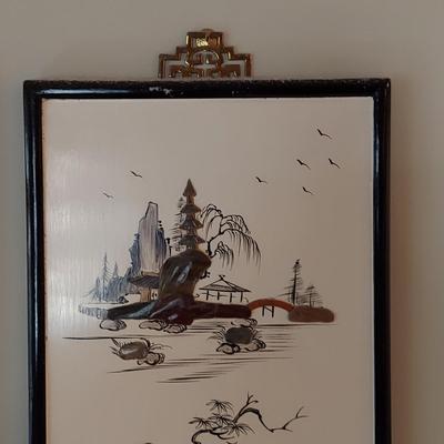 Eastern Asian Four Panel Art w/ Semi Precious Stonework (PB-BBL)