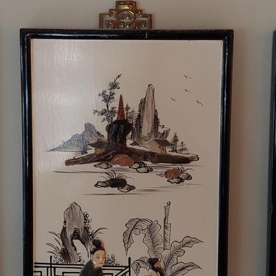 Eastern Asian Four Panel Art w/ Semi Precious Stonework (PB-BBL)