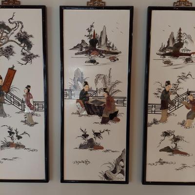 Eastern Asian Four Panel Art w/ Semi Precious Stonework (PB-BBL)
