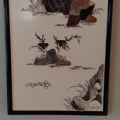 Eastern Asian Four Panel Art w/ Semi Precious Stonework (PB-BBL)
