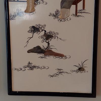 Eastern Asian Four Panel Art w/ Semi Precious Stonework (PB-BBL)
