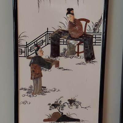 Eastern Asian Four Panel Art w/ Semi Precious Stonework (PB-BBL)