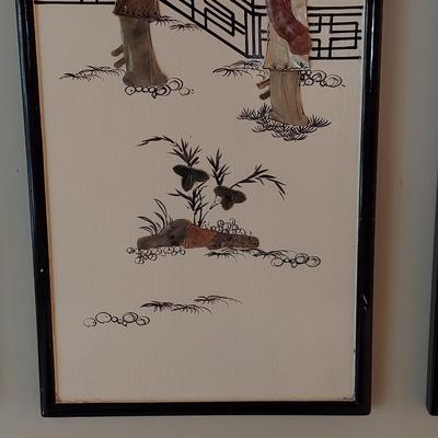 Eastern Asian Four Panel Art w/ Semi Precious Stonework (PB-BBL)