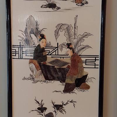 Eastern Asian Four Panel Art w/ Semi Precious Stonework (PB-BBL)