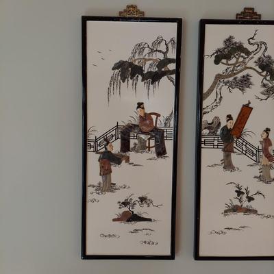 Eastern Asian Four Panel Art w/ Semi Precious Stonework (PB-BBL)