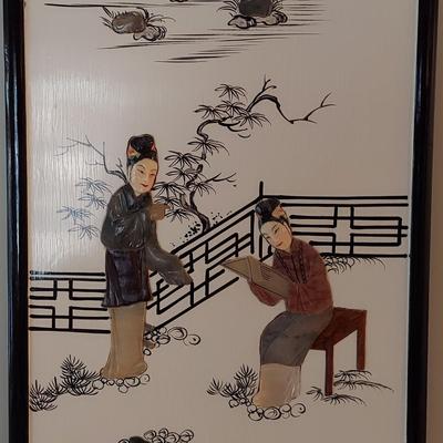 Eastern Asian Four Panel Art w/ Semi Precious Stonework (PB-BBL)