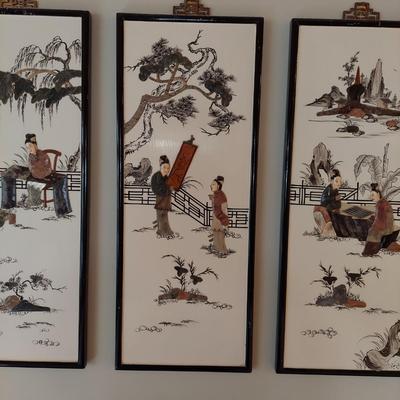 Eastern Asian Four Panel Art w/ Semi Precious Stonework (PB-BBL)