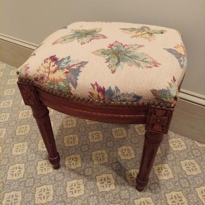 French Style Stool w/ Needlepoint Upholstered Top (PB-BBL)