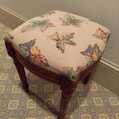 French Style Stool w/ Needlepoint Upholstered Top (PB-BBL)