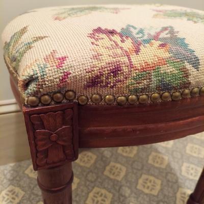 French Style Stool w/ Needlepoint Upholstered Top (PB-BBL)
