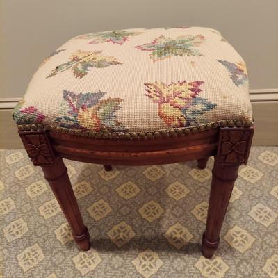 French Style Stool w/ Needlepoint Upholstered Top (PB-BBL)