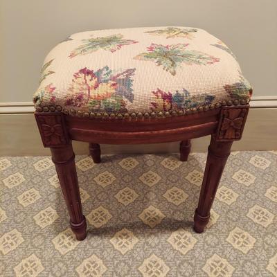 French Style Stool w/ Needlepoint Upholstered Top (PB-BBL)