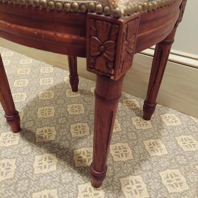 French Style Stool w/ Needlepoint Upholstered Top (PB-BBL)