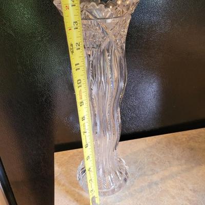 14" Art Deco clear cut crystal vase