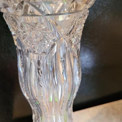 14" Art Deco clear cut crystal vase