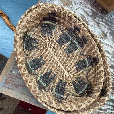 Fork Art Raphia & Long Needle Baskets Lot of 2