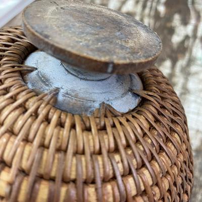 Folk Art Basket on Pedestal