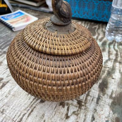 Folk Art Basket on Pedestal