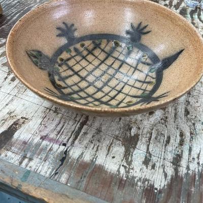 Folk Art Pottery Bowl Signed