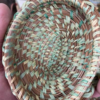 Folk Art Turtle Raffia & Long Needle Basket