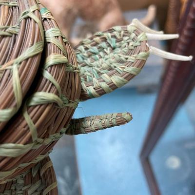 Folk Art Turtle Raffia & Long Needle Basket