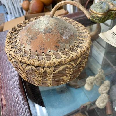 Folk Art Basket Gourd, Raffia & Long Needle