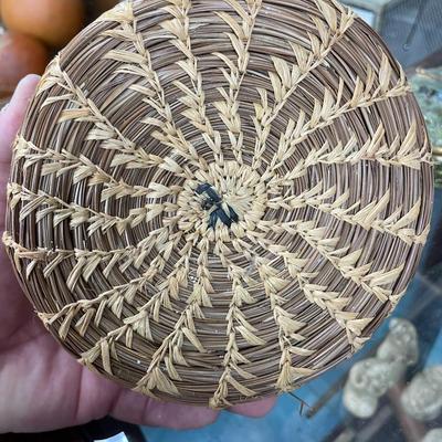Folk Art Basket Gourd, Raffia & Long Needle