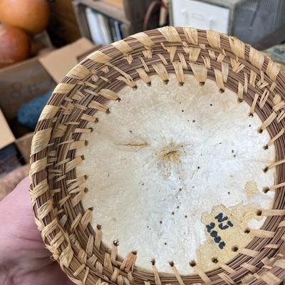 Folk Art Basket Gourd, Raffia & Long Needle