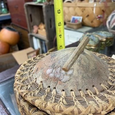 Folk Art Basket Gourd, Raffia & Long Needle