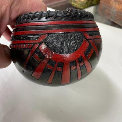 Folk Art Gourd Art Basket Signed Eckley