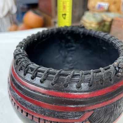 Folk Art Gourd Art Basket Signed Eckley