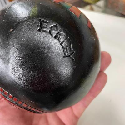 Folk Art Gourd Art Basket Signed Eckley