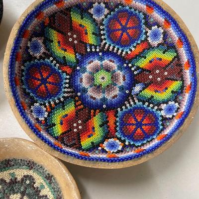 Folk Art Seed Bead and Gourd Baskets Lot of 4