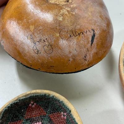 Folk Art Seed Bead and Gourd Baskets Lot of 4