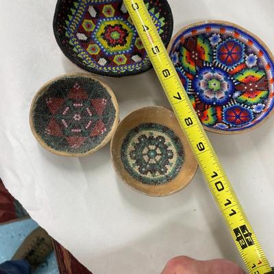 Folk Art Seed Bead and Gourd Baskets Lot of 4
