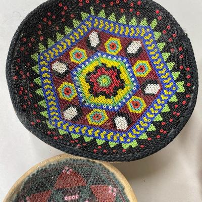 Folk Art Seed Bead and Gourd Baskets Lot of 4
