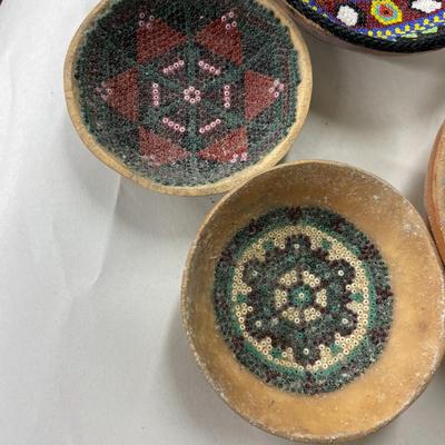 Folk Art Seed Bead and Gourd Baskets Lot of 4