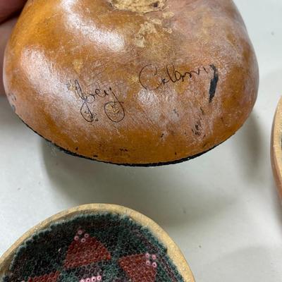 Folk Art Seed Bead and Gourd Baskets Lot of 4