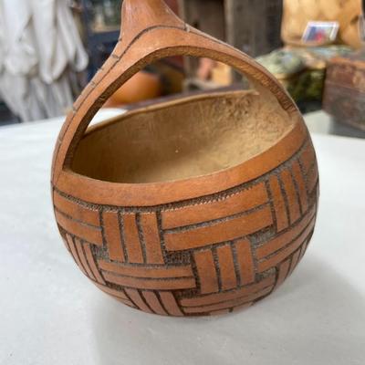 Folk Art Gourd Art Basket Signed