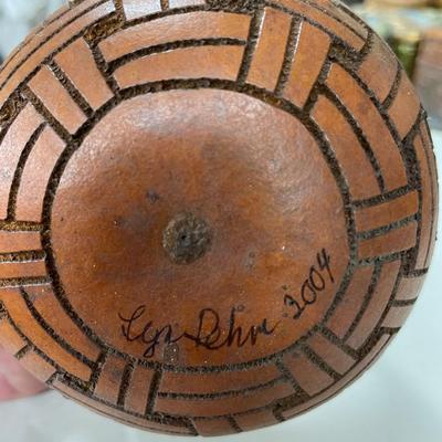 Folk Art Gourd Art Basket Signed