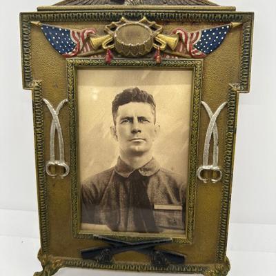 WW1 Era Cast Iron Picture Frame w/ Soldiers Picture