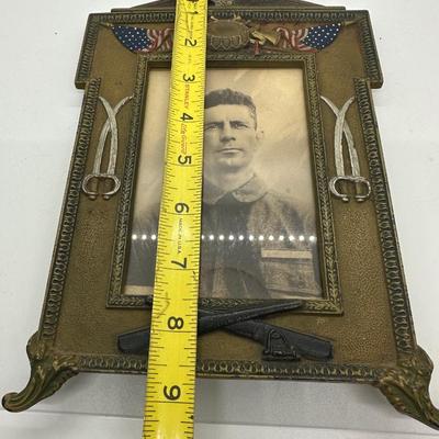 WW1 Era Cast Iron Picture Frame w/ Soldiers Picture