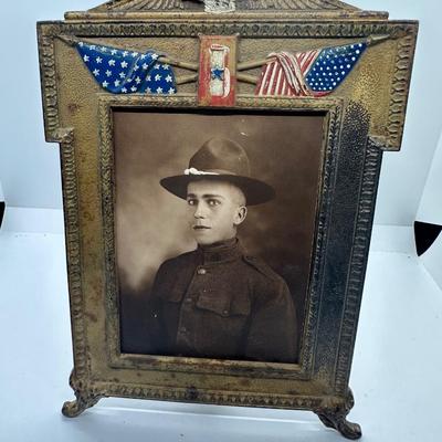 Rare WWI Painted Cast Iron Frame With Soldier Photo