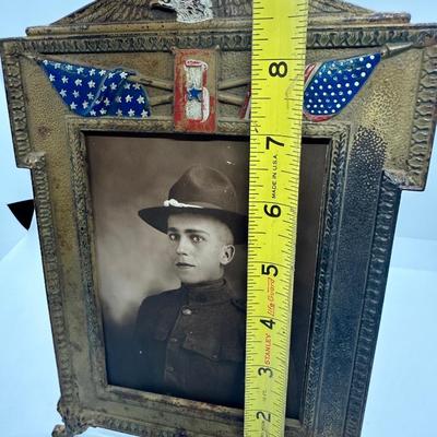 Rare WWI Painted Cast Iron Frame With Soldier Photo