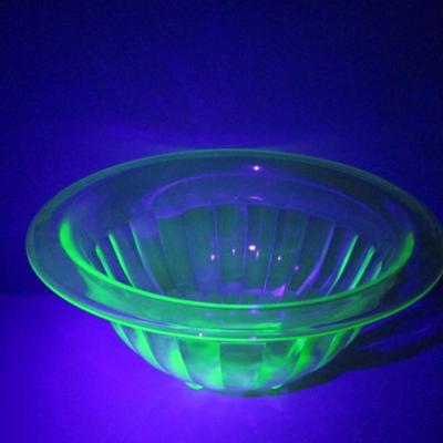 Vintage Uranium Glass Bowl- Optic Facet Design- Approx 8 3/4