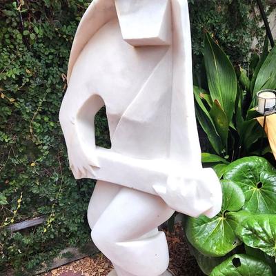 Lot #255  Large Marble/Alabaster Figure with Stringed Instrument