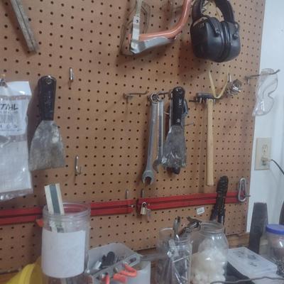 Collection of Work Tools Various Types (Excludes Bench Vise)