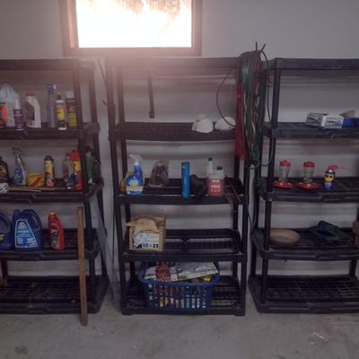 Set of Four Composite Multi-Tier Storage Shelves (Includes Contents)