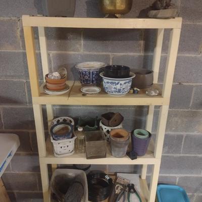 Nice Assortment of Ceramic, Pottery, and Composite Planter Pots, Trays, and Gardening Items